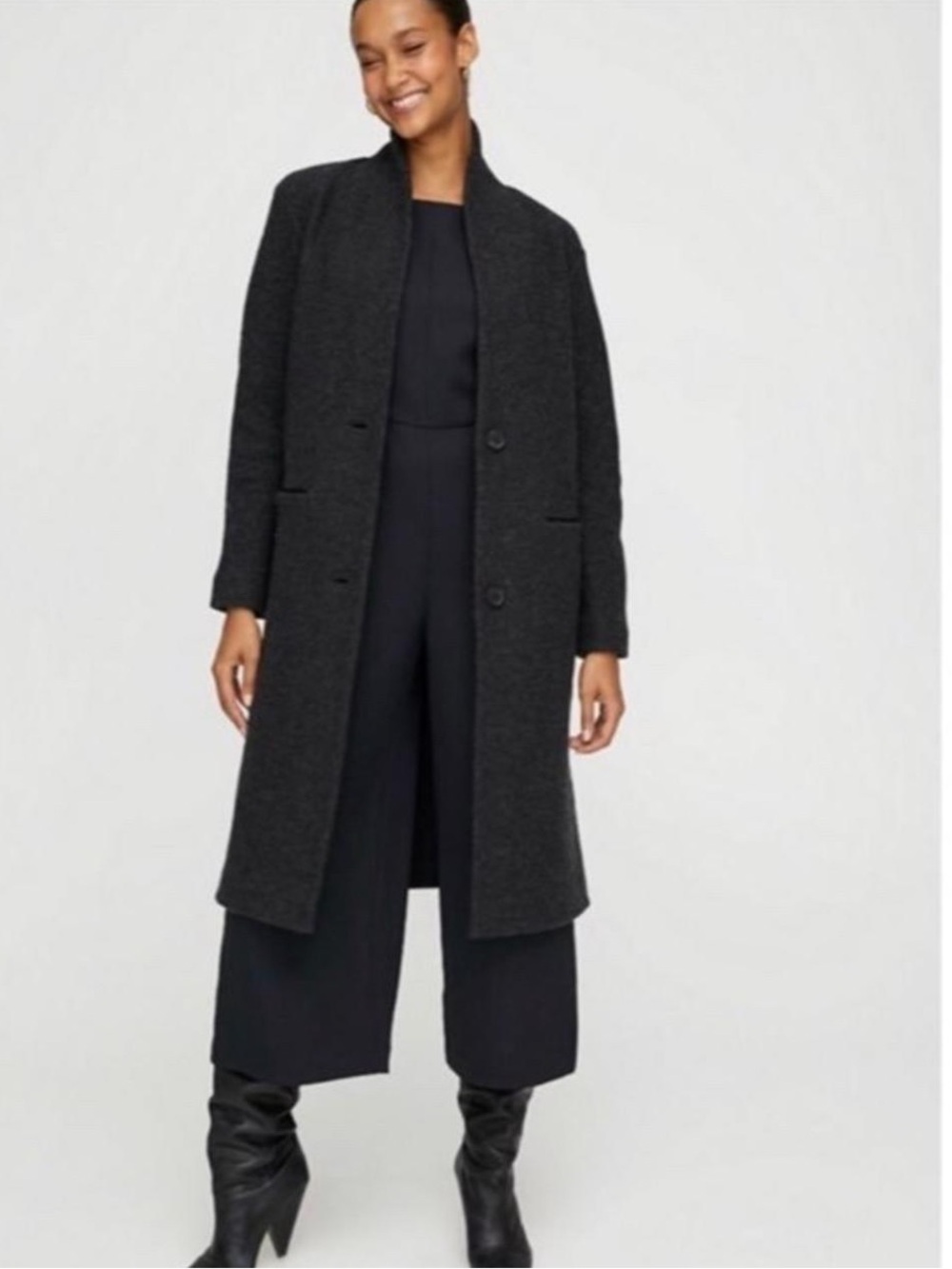 Wilfred Charcoal Gray Long Wool-Blend Trench Coat